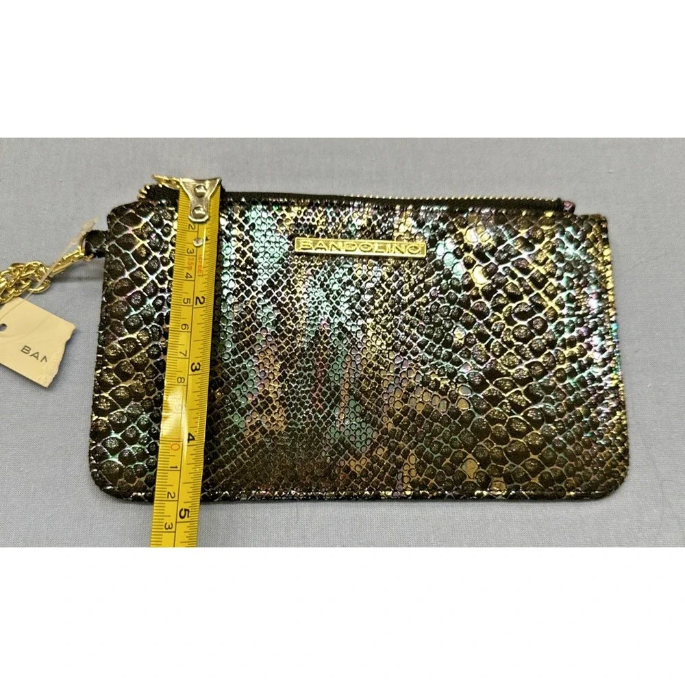 BANDOLINO Gold Chain Link Wristlet Wallet Faux‎ Python Skin Metallic Multi RDIF